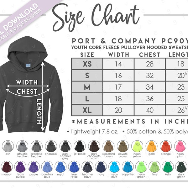 Port and Company Pc78 Size Chart - Etsy
