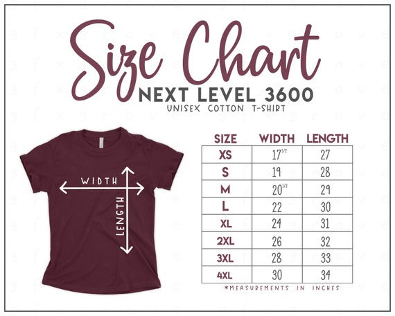 Next Level 3600 Size Chart Next Level Unisex Cotton T-shirt -  UK