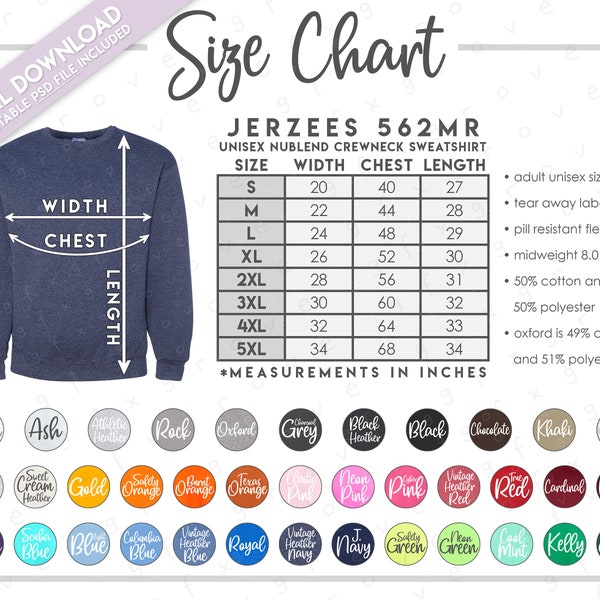 Jerzee Nublend Hoodie Size Chart Etsy