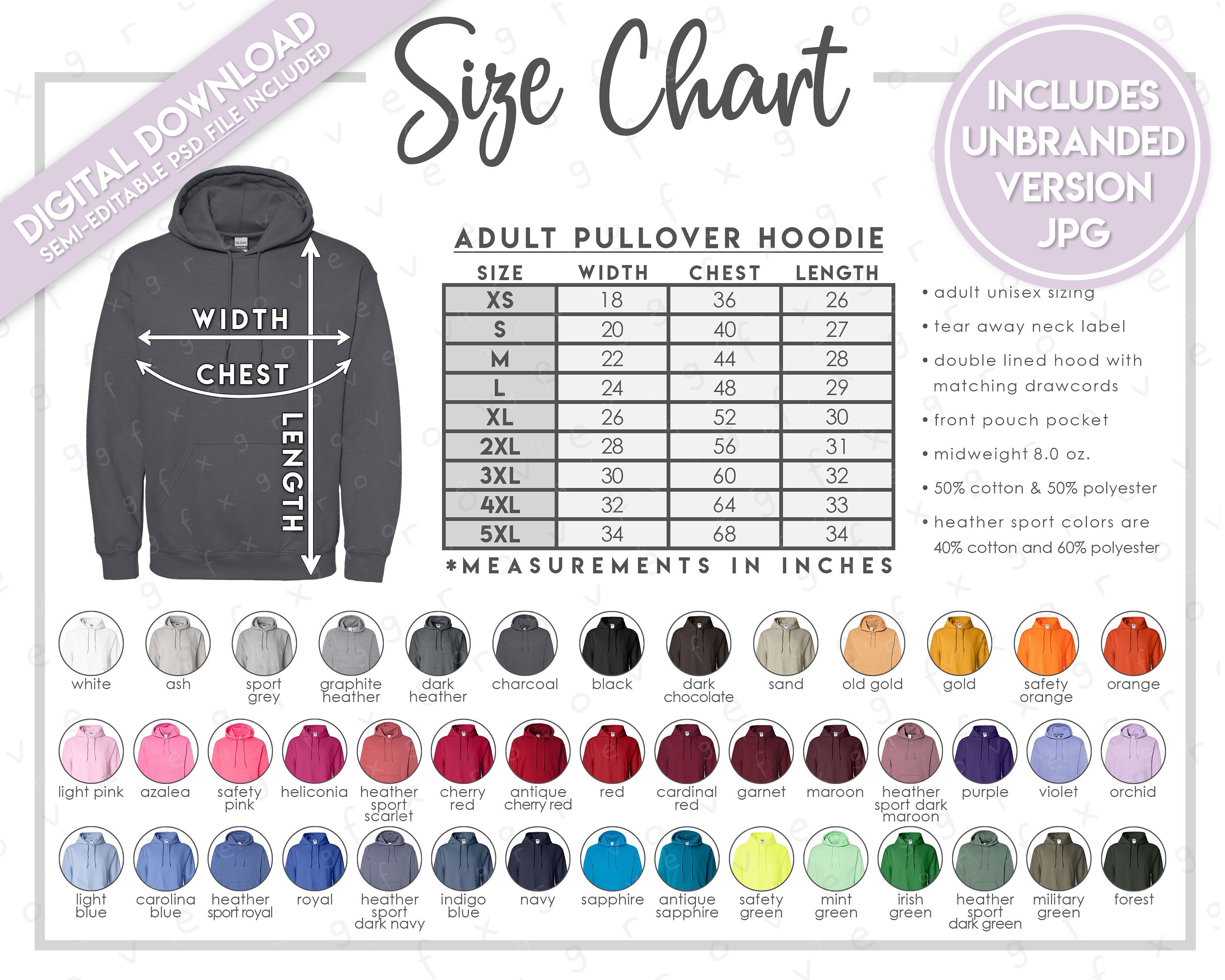 Gildan 18500 hoodie size chart hot sale