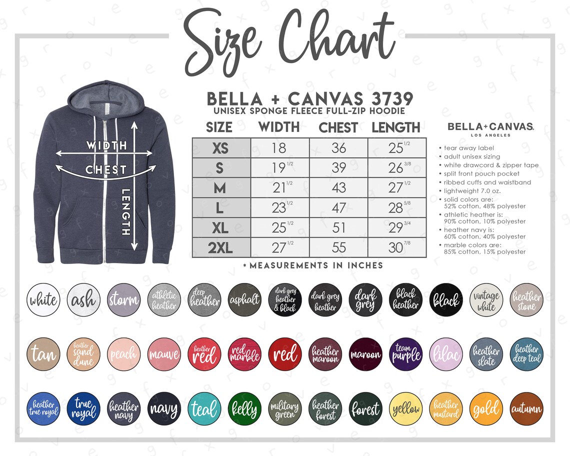 bella canvas sweatshirt size chart
