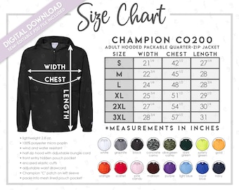 Semi-editable Champion CO200 Size Color Chart • Champion Adult