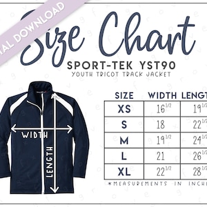 Sport-Tek YST90 Größentabelle • Sport-Tek Jugend Tricot Trainingsjacke • Sport Tek Jugendjacke • Sport Tek YST90