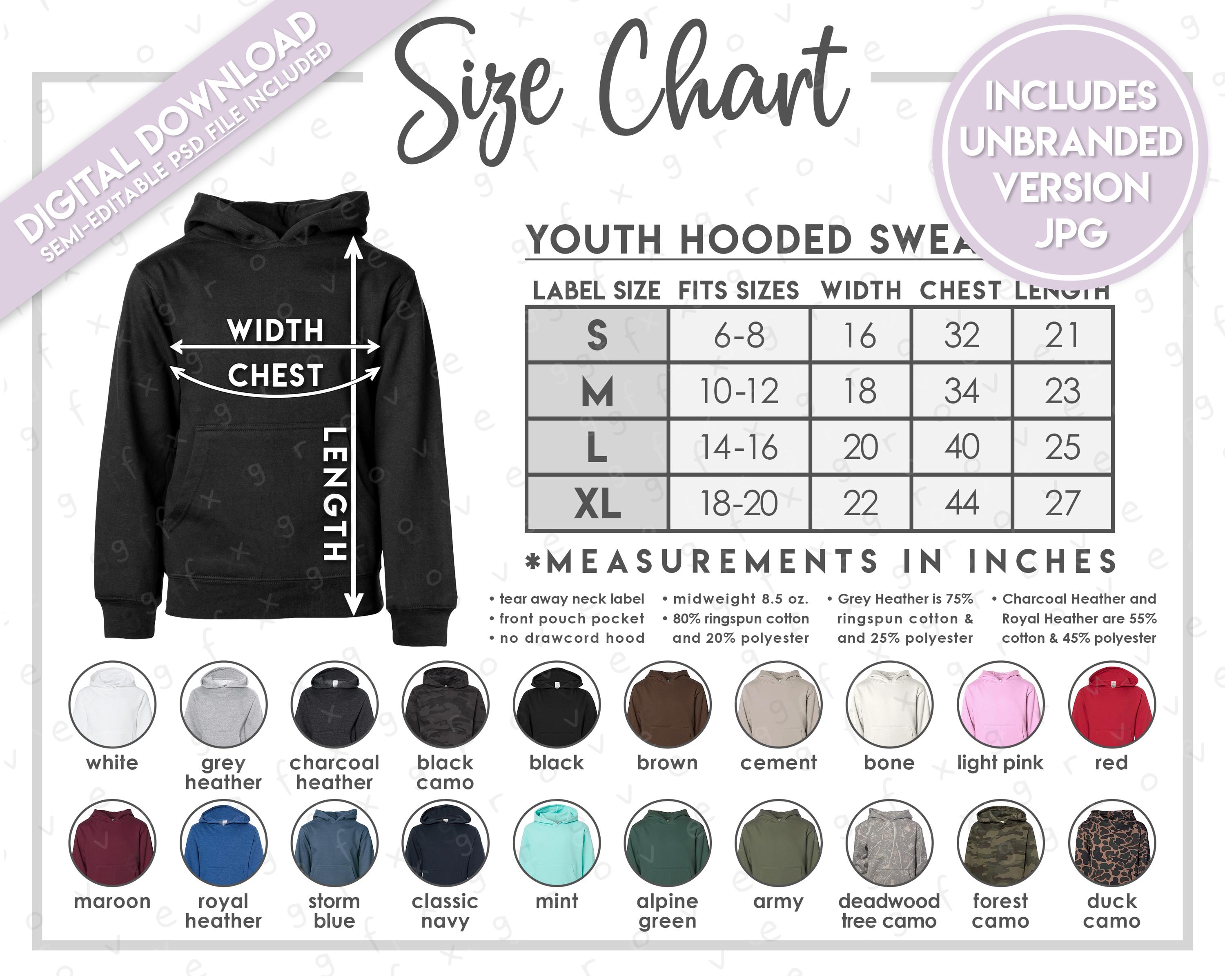 Semi-editable Independent Trading Co. SS4001Y Size + Color Chart