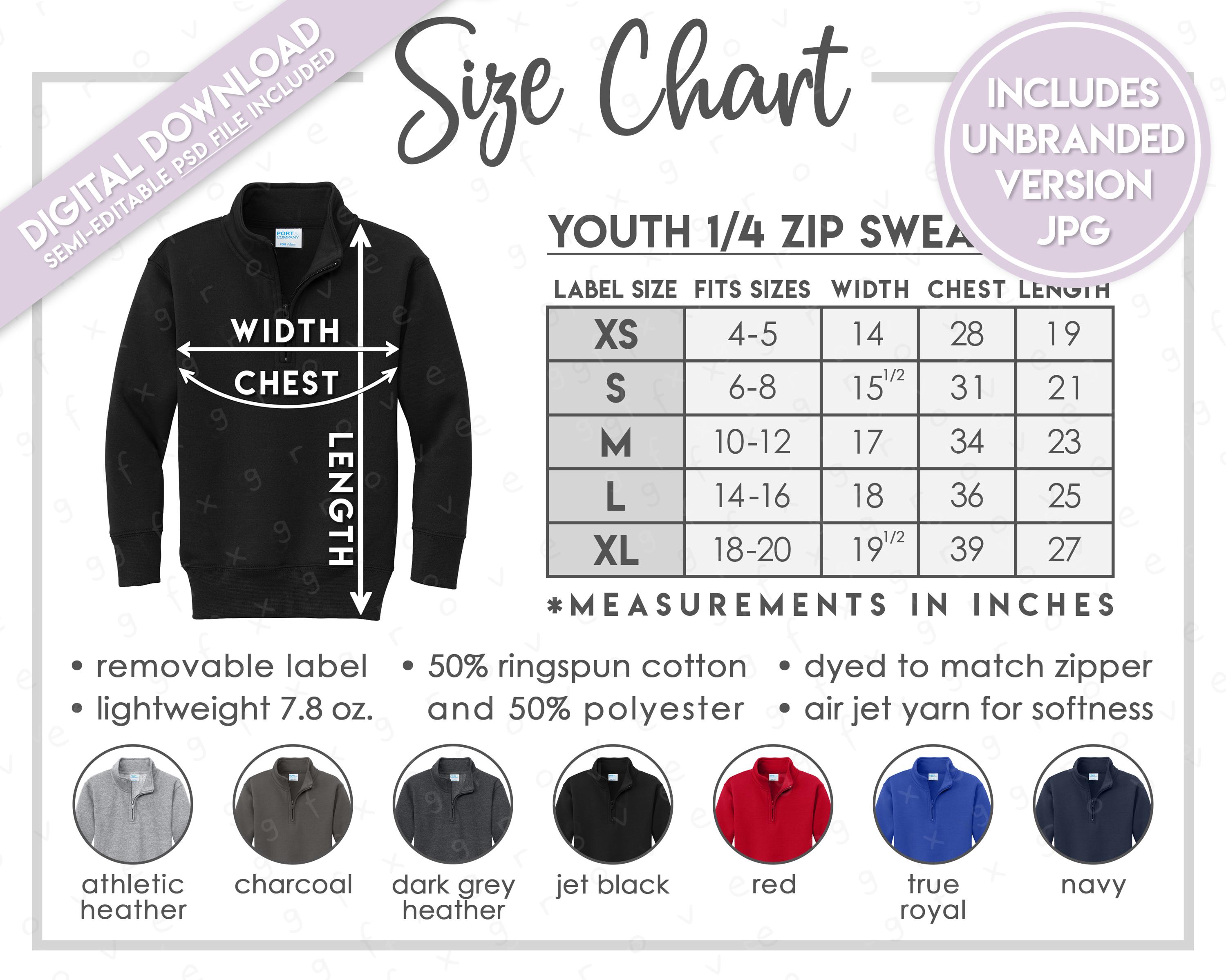Semi-editable Port & Company PC78YQ Size + Color Chart • Youth