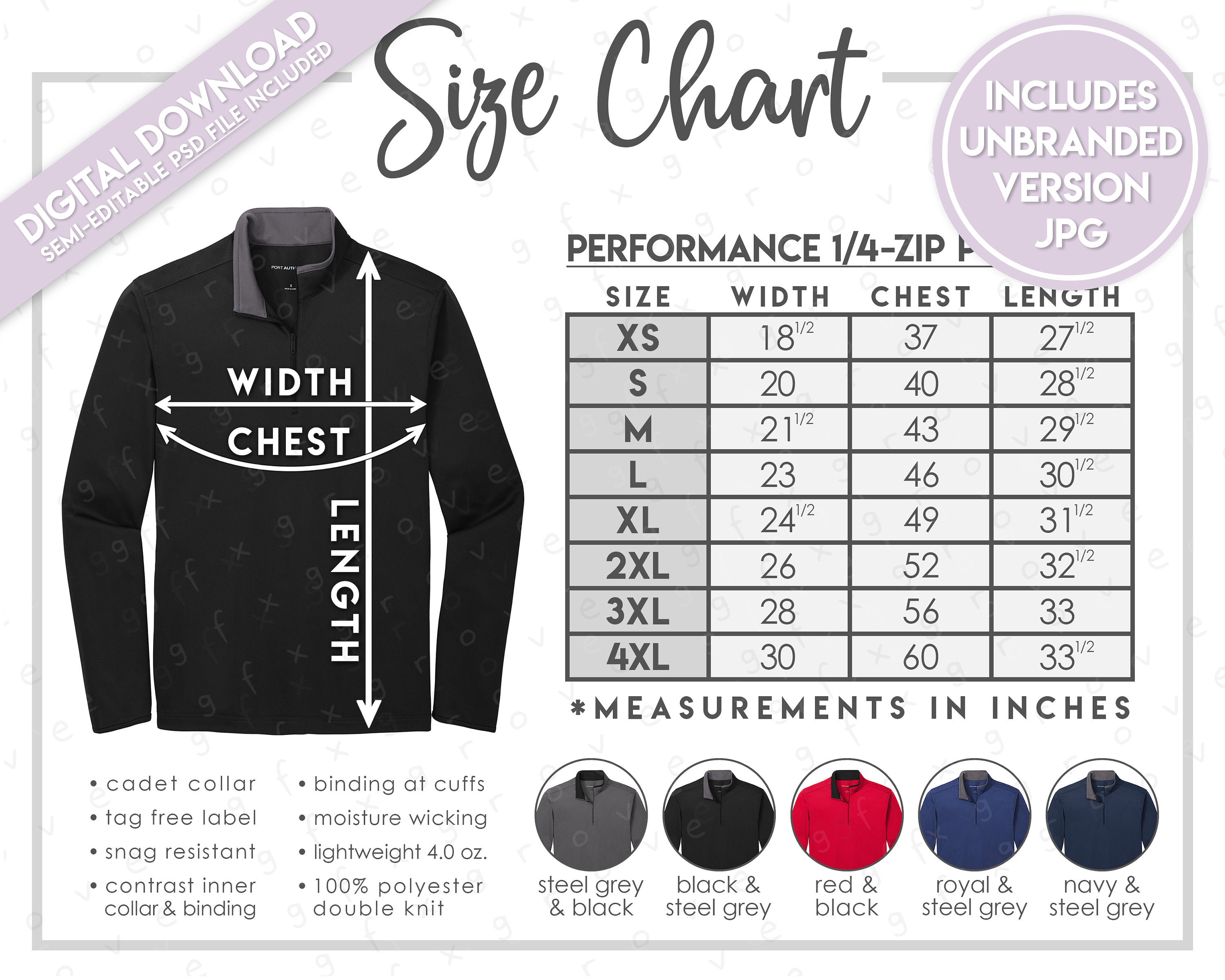 Semi-editable Port Authority K584 Size + Color Chart • Port