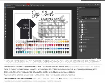 Semi-editable Gildan 8000 Size Chart + Color Chart • Gildan