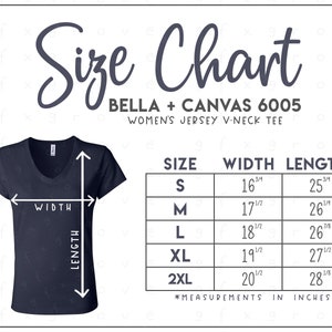Tabella delle taglie Bella + Canvas 6005 (incluse 2 versioni con e senza marchio) • Tabella delle taglie della maglietta con scollo a V da donna Bella Canvas • BC6005