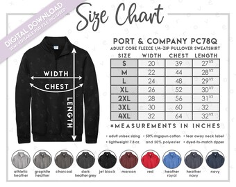 Semi-editable Port & Company PC78Q Size + Color Chart • Adult Core