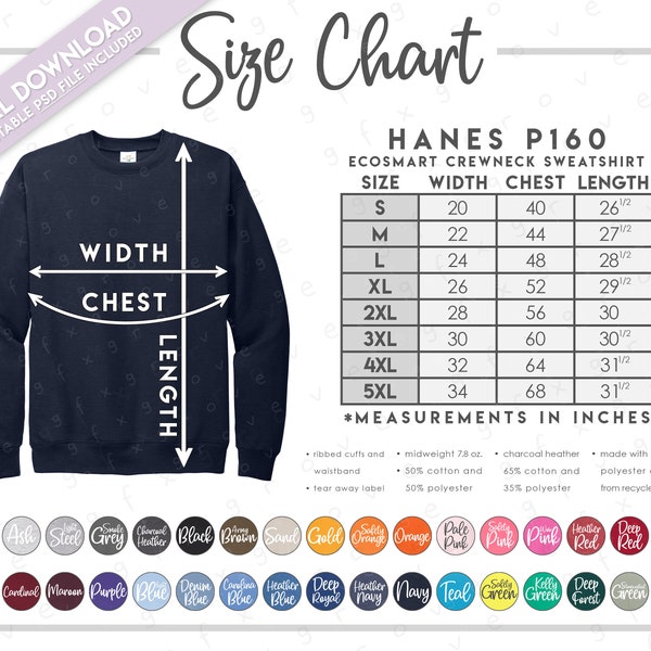 Hanes Long Size Chart