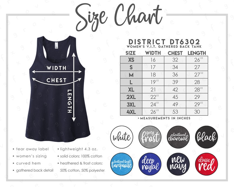 District DT6302 Size Color Chart 8 COLORS District | Etsy