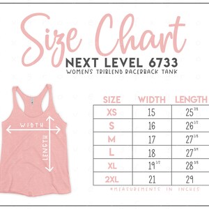 Next Level 6733 Size Chart - Next Level Triblend Racerback Tank Size Chart - Next Level Tank Top Size Chart