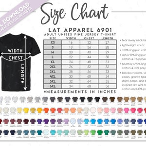 Semi Editable LAT Apparel 6901 Size + Color Chart • LAT Men&#39;s Fine Jersey T-Shirt • 6901 Size Chart • LAT6901