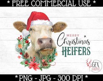 Merry Christmas Heifers Print File - Cow Clipart - Cow Sublimation - Heifer PNG - Christmas Sublimation - Heifer Sublimation