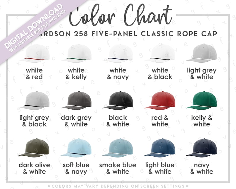 Semi-editable Richardson 258 Color Chart • Richardson Five Panel ...