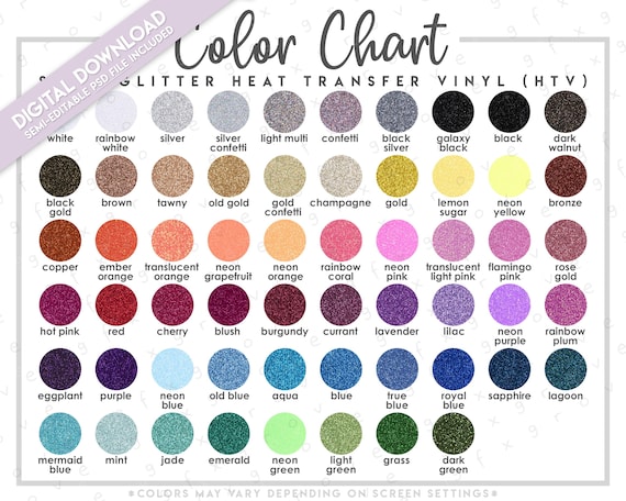 Semi-Editable Siser Glitter HTV Color Chart • Siser Glitter Vinyl Color Chart • Siser Color Chart • Siser Vinyl Color Chart