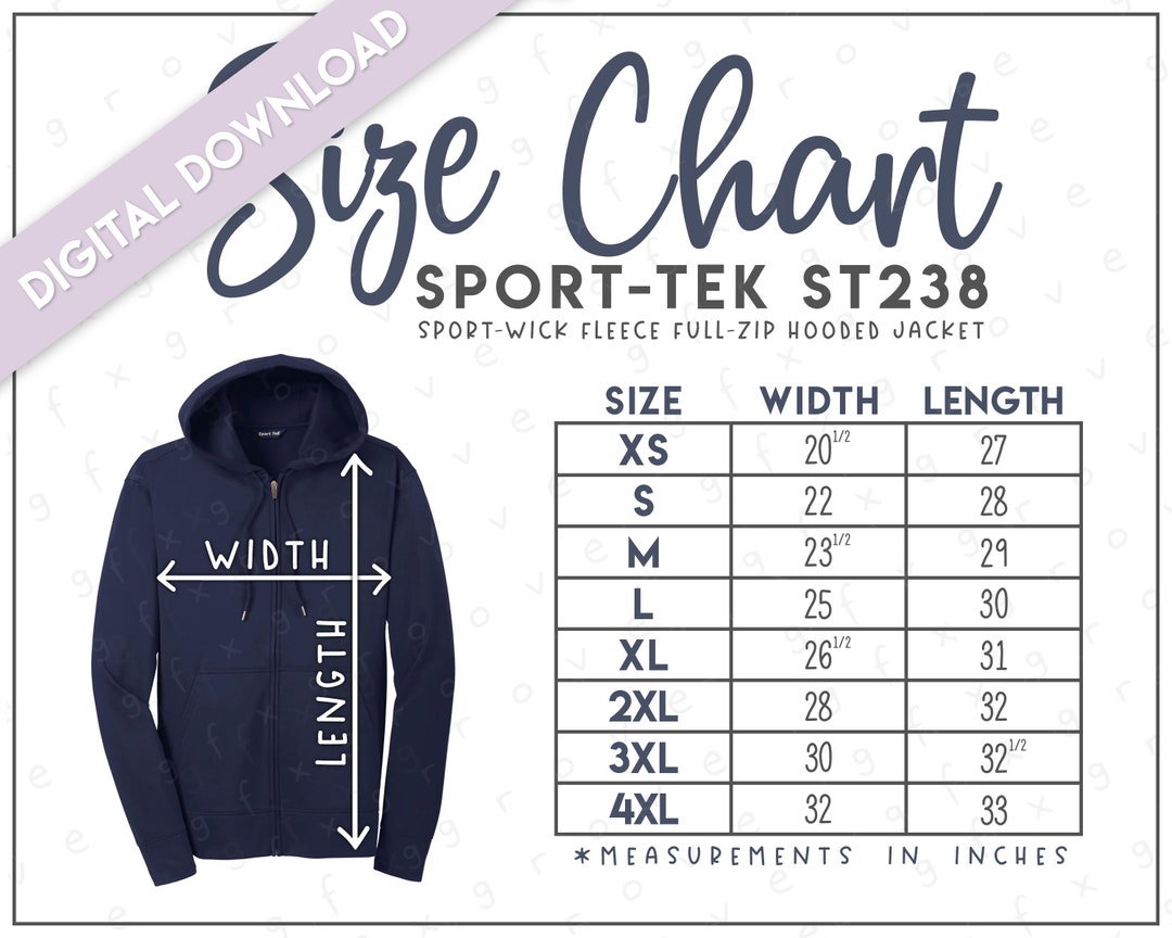 Sport-tek ST238 Size Chart • Sport-tek Sport Wick Fleece Full Zip