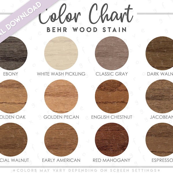 Behr Wood Stain Color Chart (2 versions included) • Behr Transparent Water-Based Fast Drying Interior Wood Stain Color Chart