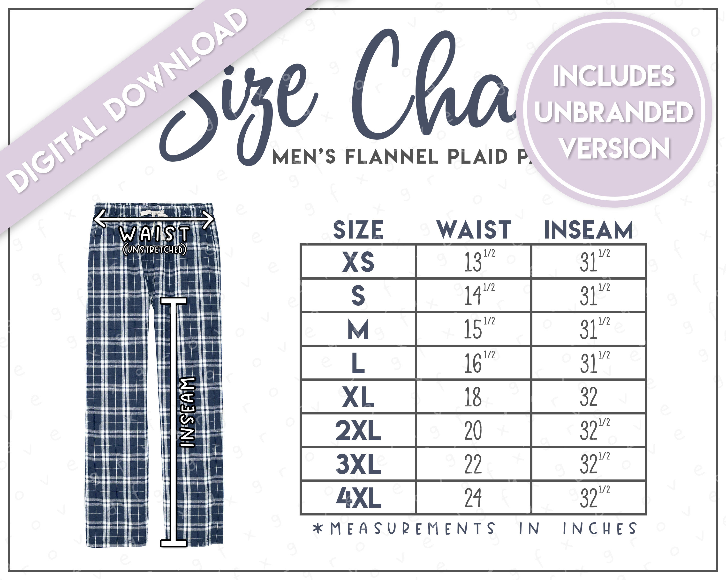 Size chart pants mens best sale