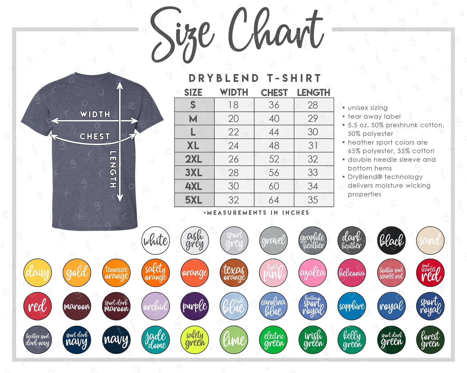 G800 Size Chart Color Chart 2 Versions Included 41 - Etsy
