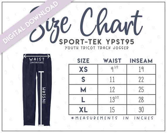 Sport-tek YPST95 Size Chart Sport-tek Youth Tricot Track Jogger Sport Tek  Sweatpants Sport Tek YPST95 