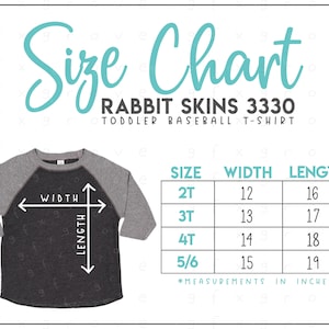 Rabbit Skins 3330 Toddler Baseball T-Shirt Size Chart • Rabbit Skins Toddler Baseball Tee Size Chart • RS3330