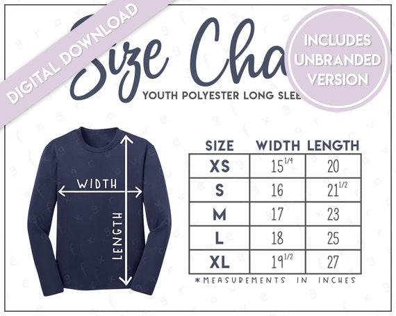 Sport-tek YST350LS Size Chart • Sport-tek Youth Posicharge Long