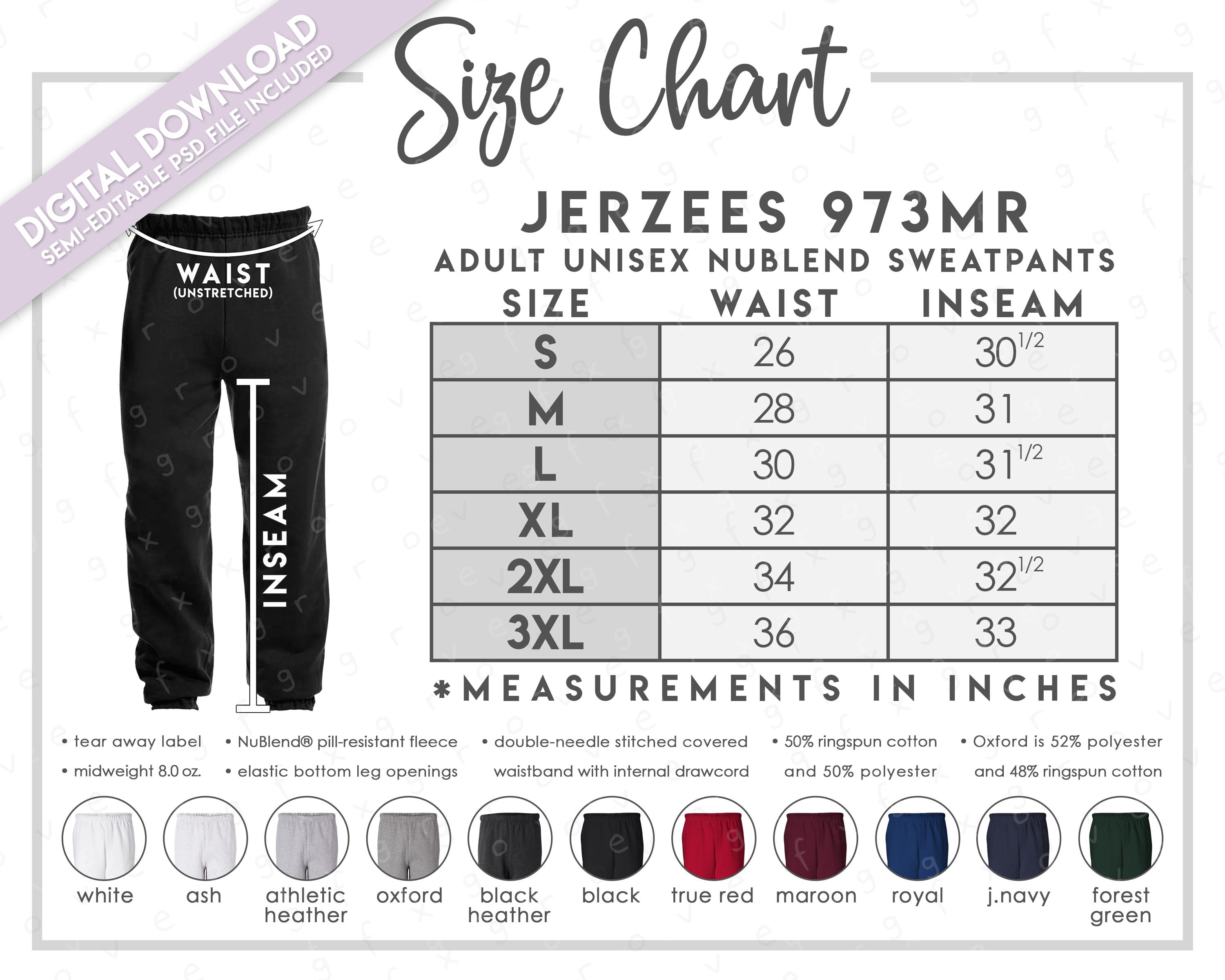 ズボン Mサイズ Semi-editable Jerzees 973MR Size + Color Chart • Jerzees Nublend