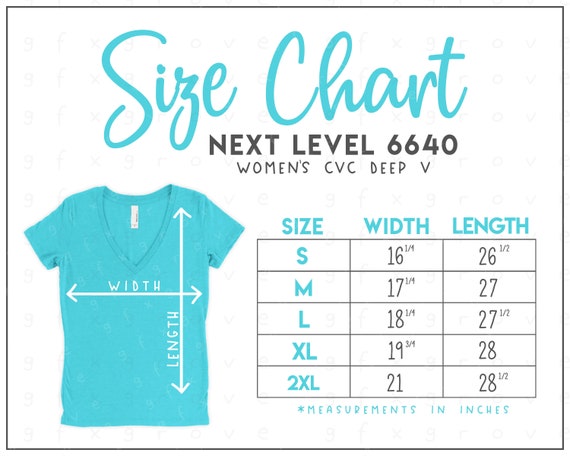 Next Level 6640 Size Chart • Next Level Women's CVC Deep V