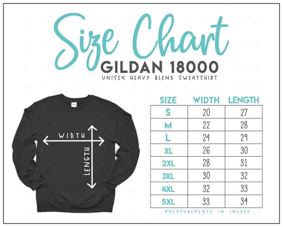Gildan 18000 Size Chart Gildan Crewneck Sweatshirt Size | Etsy