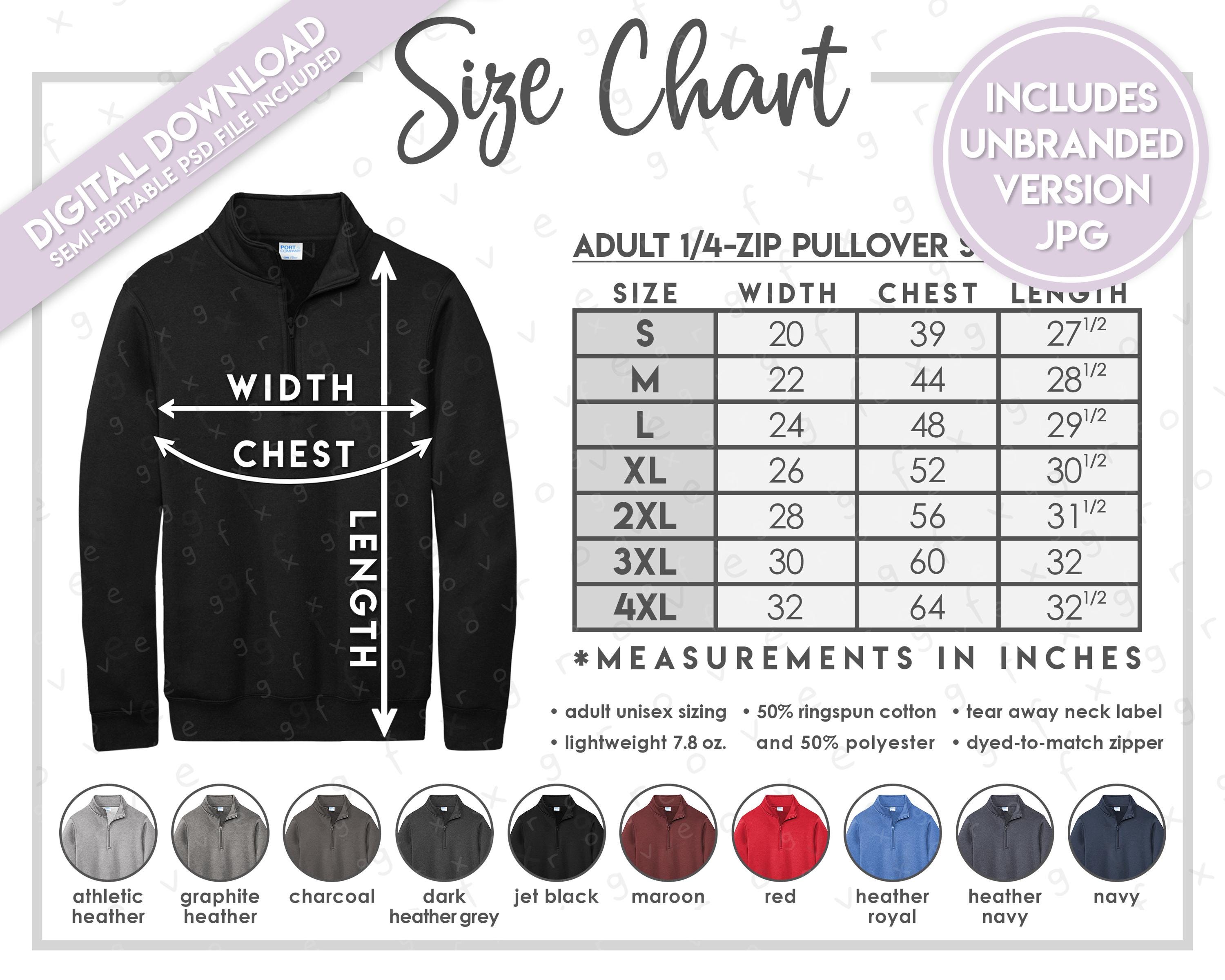 Semi-editable Port & Company PC78Q Size + Color Chart • Adult Core