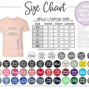 Semi-editable Bella Canvas 3650 Size Color Chart 2 Versions Included ...