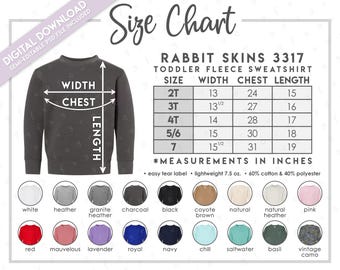 Semi-Editable Rabbit Skins 3317 Size + Color Chart • Rabbit Skins Toddler Sweatshirt Size Chart • Rabbit Skins 3317 Color Chart • RS3317