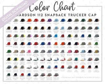 Semi-Editable Richardson 112 Color Chart • Richardson Snapback Trucker Cap Color Chart • Richardson Trucker Hat Color Guide