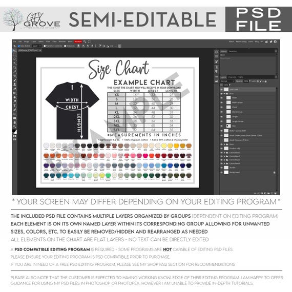 Semi-editable Hanes 5280 Size Chart + Color Chart • Comfortsoft