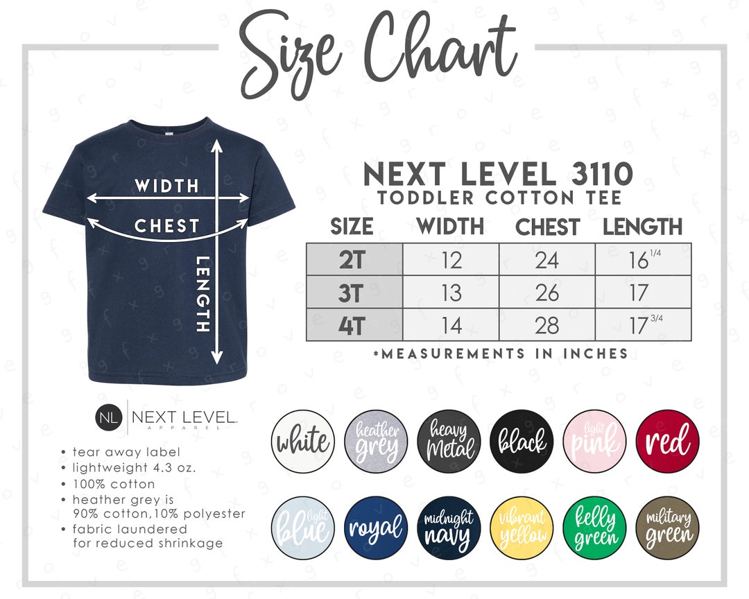Next Level 3110 Size Color Chart 12 COLORS Next Level - Etsy