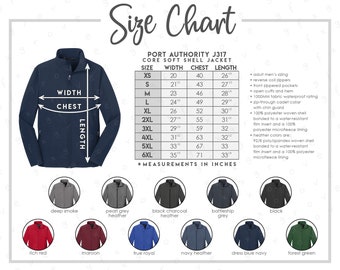 Port Authority J317 Size + Color Chart • Port Authority Core Soft