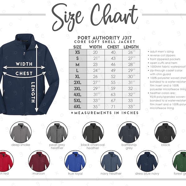 L317 Port Authority Sizing Chart Etsy