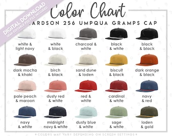 Semi-Editable Richardson 256 Color Chart • Richardson Umpqua Gramps Cap Color Chart • Richardson Hat Color Guide