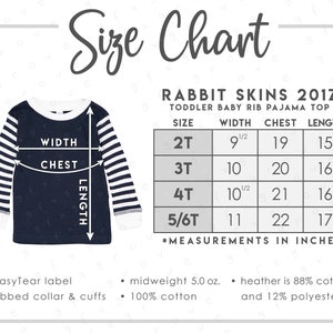 Rabbit Skins 201Z Size Chart • Rabbit Skins Toddler Pajama Top Size Chart • RS 201Z