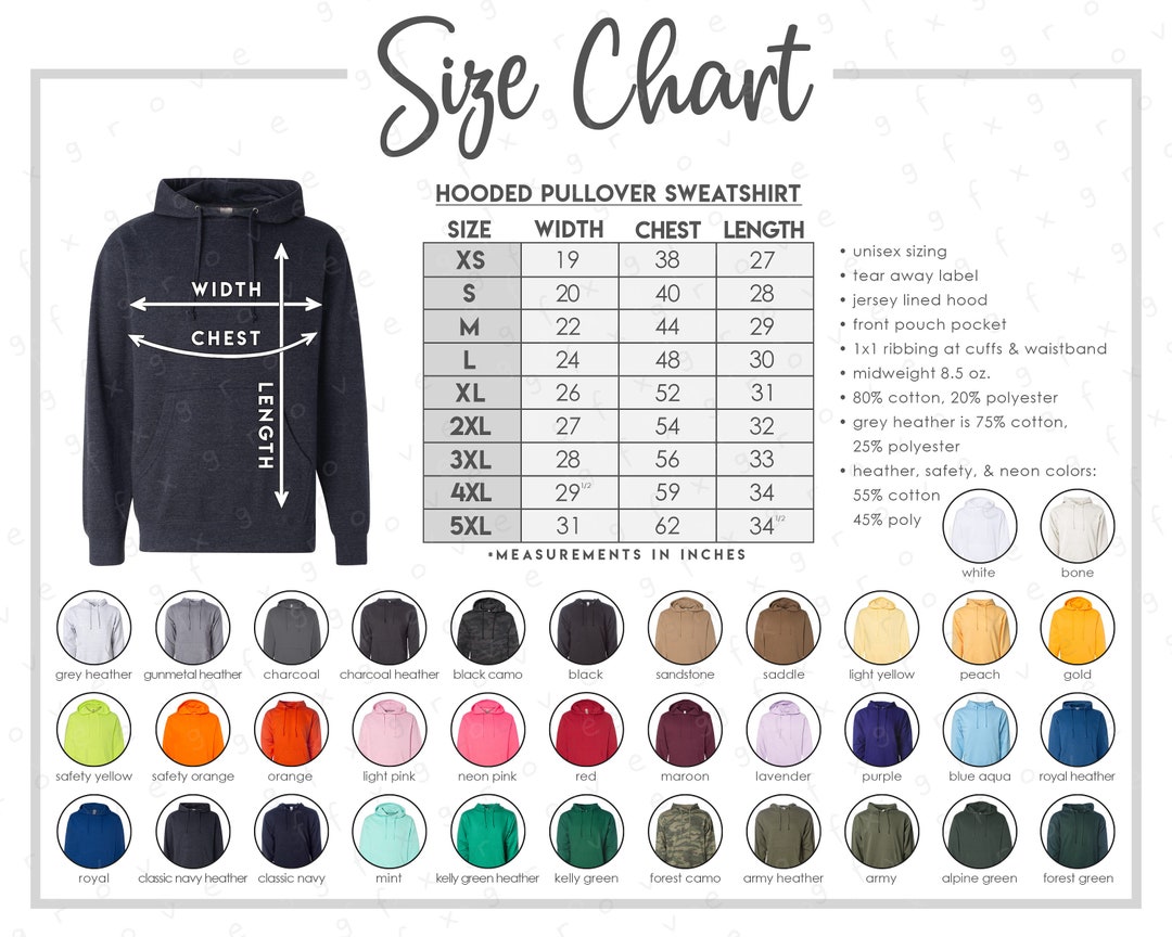 SS4500 Size Color Chart 2 Versions With & Without Branding - Etsy