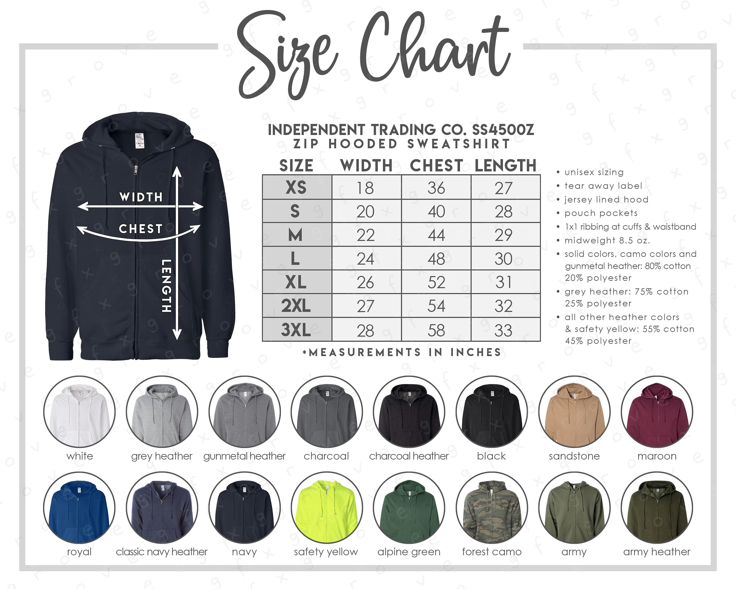 SS4500Z Size Color Chart 2 Versions With & Without - Etsy Australia