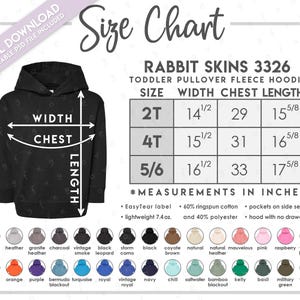 Semi-Editable Rabbit Skins 3326 Size + Color Chart • Rabbit Skins Toddler Hoodie Size Chart • Rabbit Skins 3326 Color Chart • RS3326