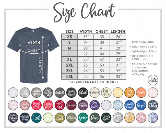 AA 1070 Size Color Chart 2 versions included with & without | Etsy