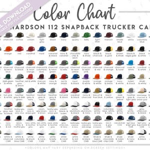 Semi-Editable Richardson 112 Color Chart • Richardson Snapback Trucker Cap Color Chart • Richardson Trucker Hat Color Guide