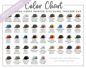 Semi-Editable Richardson 112PFP Color Chart • Richardson Printed Five Panel Trucker Cap Color Chart • Richardson Trucker Hat Color Guide