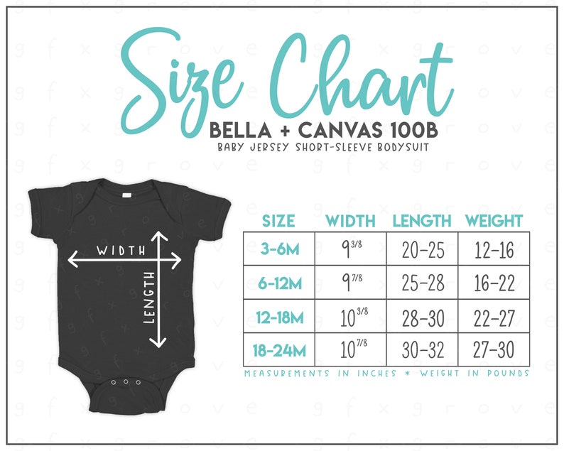 Bella Canvas 100B Baby Bodysuit Size Chart Bella Canvas Etsy