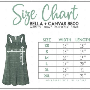 Bella + Canvas 8800 Size Chart - Bella Canvas Flowy Racerback Tank Size Chart - Bella Canvas B8800 - Bella and Canvas Tank Top Size Chart