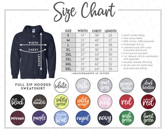 gildan full zip hoodie size chart
