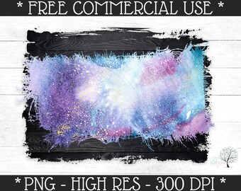 May include: A digital illustration of a galaxy with purple, blue, and white colors. The galaxy is surrounded by a black and white grunge border. The text "FREE COMMERCIAL USE" and "PNG - HIGH RES - 300 DPI" is at the top and bottom of the image.